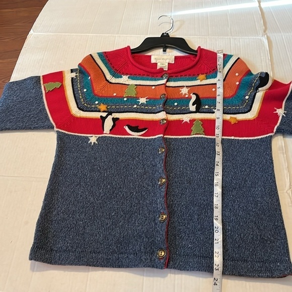 VTG-Susan Bristol-M-Christmas, penguin, embroidered,button-down Cardigan sweater - Picture 11 of 13